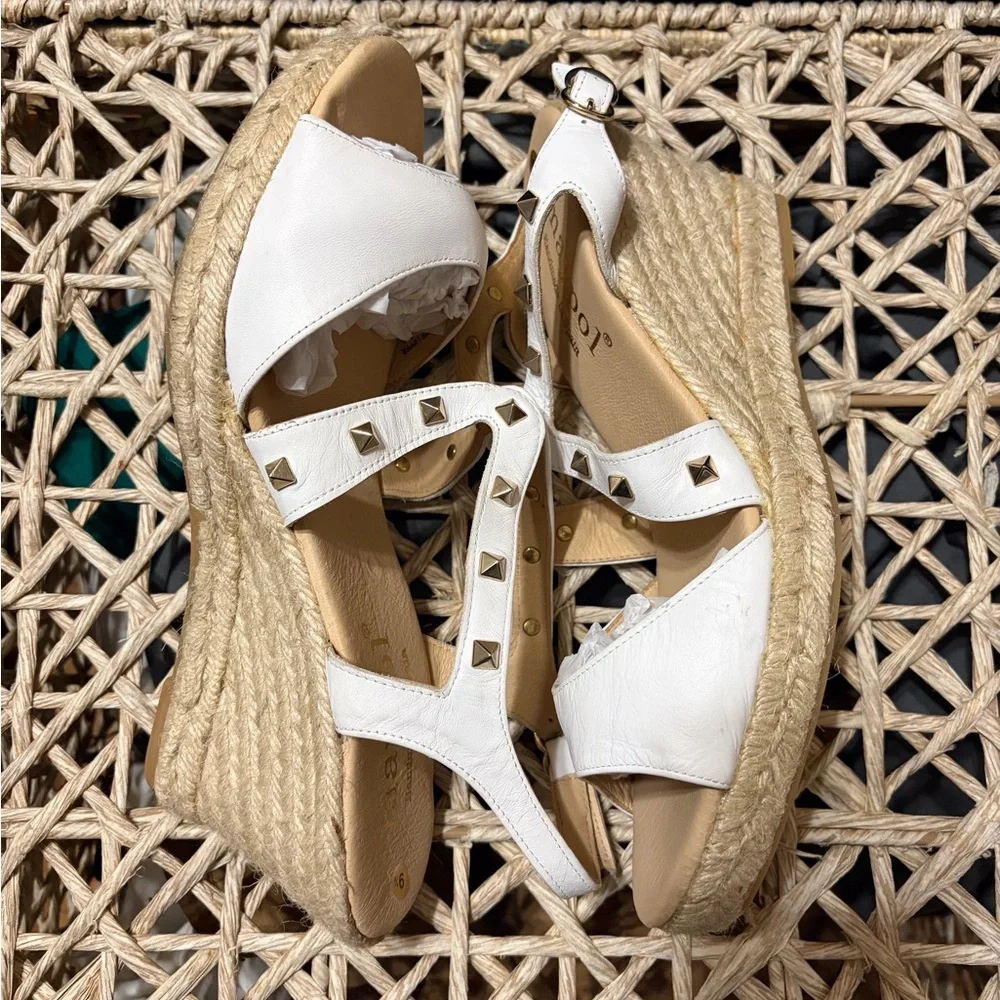 Maypol White Studded Wedge Sandals